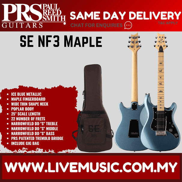 PRS SE NF3 Electric Guitar w/GigBag, Maple FB, Ice Blue Metallic ( NF 3 / NF-3 )