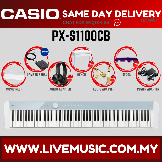 Casio PX-S1100 88 Keys Digital Piano Full Package With Headphone - Calm ( PXS1100 / PX S1100 )