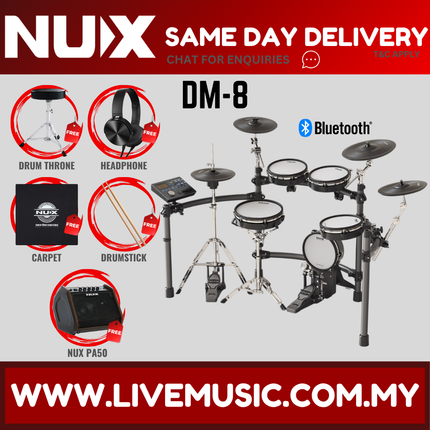 NUX DM-8 5 Piece Professional Digital Electronic Drum Set With Amplifier ( DM8 DM 8 )