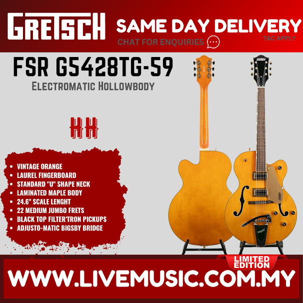 Gretsch FSR G5428TG-59 Electromatic Hollowbody Electric Guitar, Vintage Orange