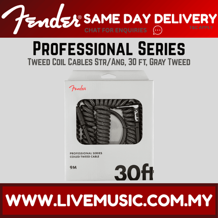 Fender Professional Coil Guitar Cable, 30ft - Gray Tweed