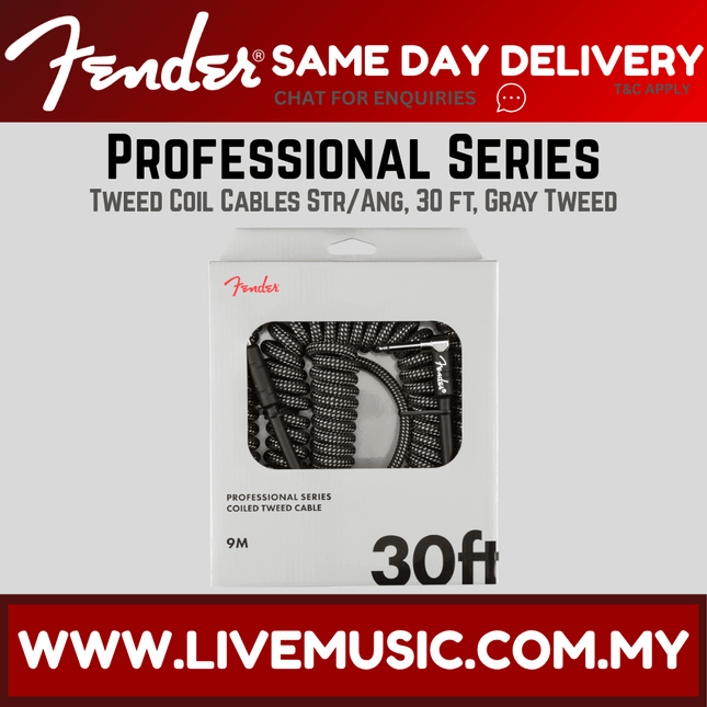 Fender Professional Coil Guitar Cable, 30ft - Gray Tweed
