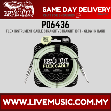 Ernie Ball P06436 Flex Straight to Straight 10 Ft Instrument Cable (Glow In The Dark)