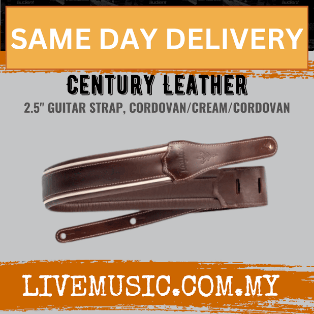 Taylor Century 2.5Inch Guitar Strap, Cordovan/Cream/Cordovan Leather