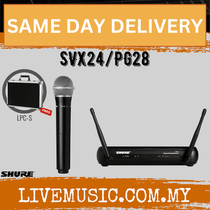 Shure SVX24/PG28 Handheld Wireless Microphone System, SVX4 Diversity Receiver, SVX2 Handheld Transmitter & PG28 Microphone (SVX24-PG28 / SVX24PG28 )