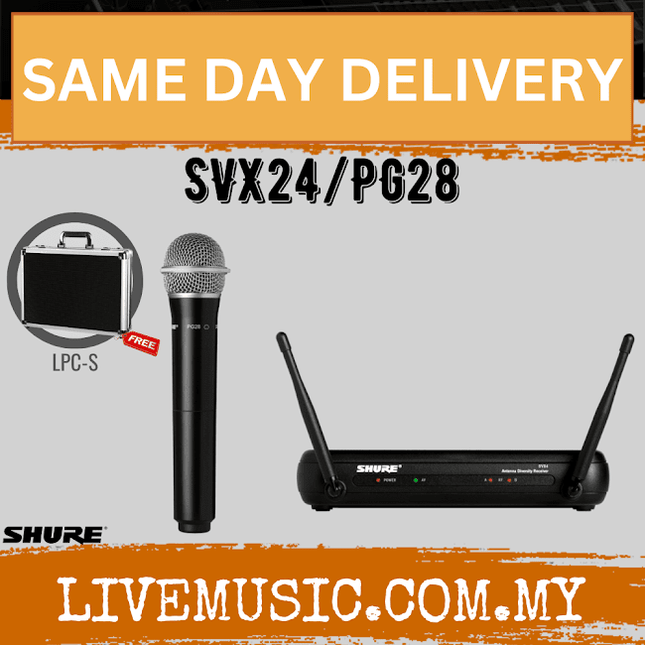 Shure SVX24/PG28 Handheld Wireless Microphone System, SVX4 Diversity Receiver, SVX2 Handheld Transmitter & PG28 Microphone (SVX24-PG28 / SVX24PG28 )