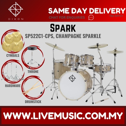 Dixon Spark Standard SP522C1 5-Piece Drum Kit w/Hardware+3 Cymbals