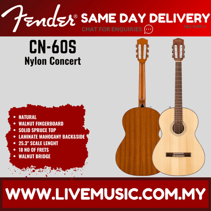 Fender CN-60S Nylon String Classical Guitar - Black / Natural ( CN60S / CN 60S )