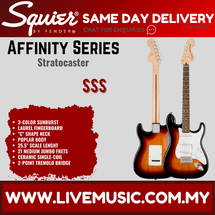 Squier Affinity Series Stratocaster same-day delivery promo graphic