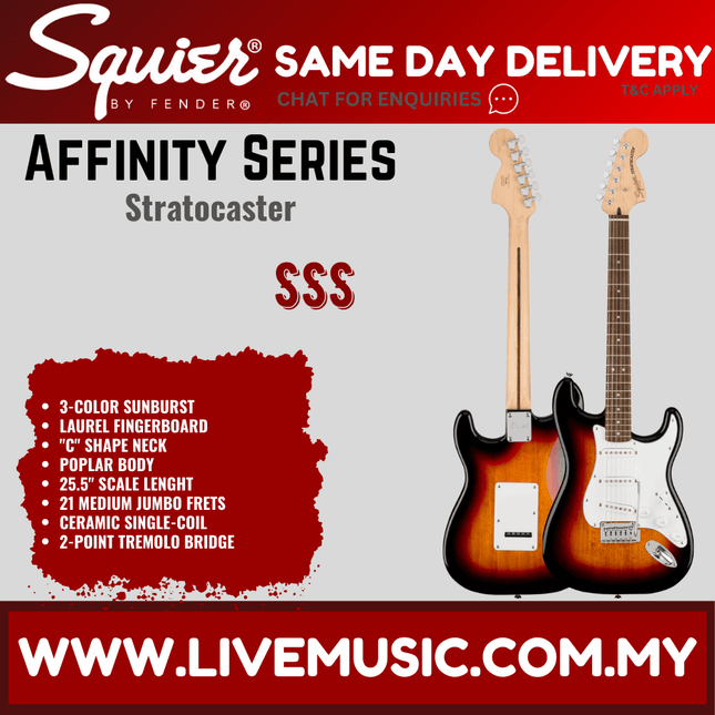 Squier Affinity Series Stratocaster same-day delivery promo graphic