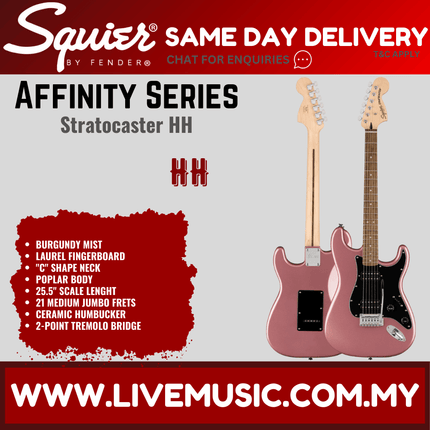 Squier Affinity Series Stratocaster HH banner with burgundy mist electric guitar