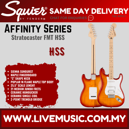 Squier Same Day Delivery banner for Affinity Series Stratocaster FMT HSS