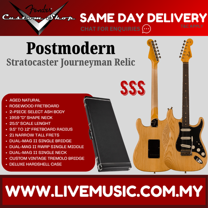 Fender Custom Shop Postmodern Strat Journeyman Relic Electric Guitar, RW FB, Aged Natural