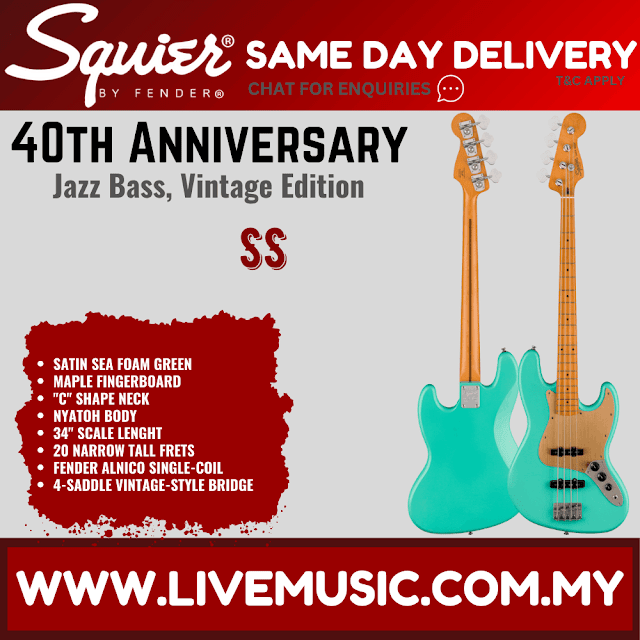 Squier 40th Anniversary Vintage Edition Jazz Bass Guitar, Satin Seafoam Green