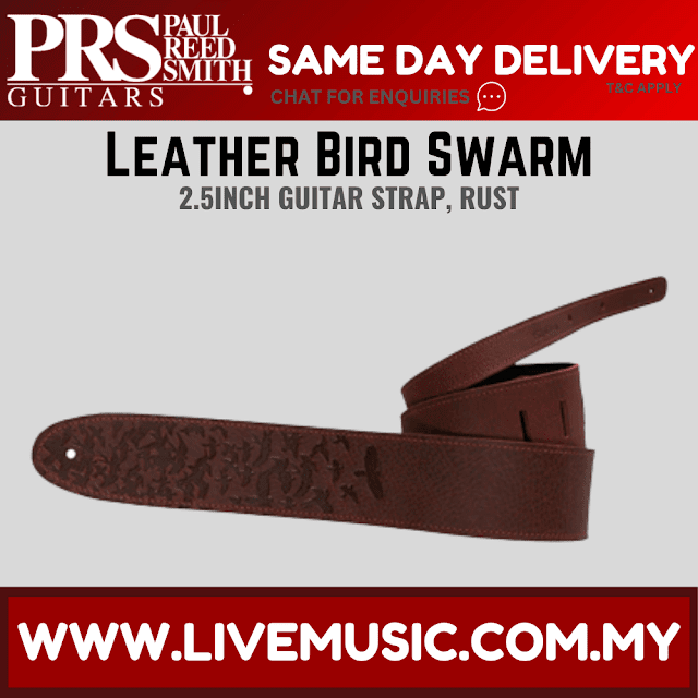 PRS 2.5inch Leather Bird Swarm Guitar Strap, Rust