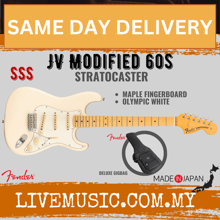 Fender JV Modified 60s Stratocaster Electric Guitar, Maple FB, Olympic White