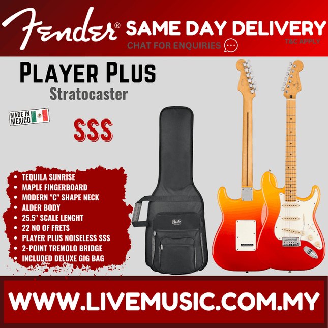 Fender Player Plus Stratocaster Electric Guitar, Maple Fretboard - Tequila Sunrise