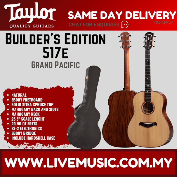 Taylor Builder’s Edition 517e V-Class Grand Pacific Acoustic Guitar w/Case, Natural