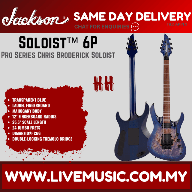 Jackson Pro Series Signature Chris Broderick Soloist 6P Electric Guitar, Laurel FB, Transparent Blue