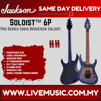 Jackson Pro Series Signature Chris Broderick Soloist 6P Electric Guitar, Laurel FB, Transparent Blue