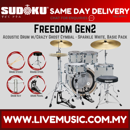 Sudoku Freedom Gen2 Acoustic Drum Set w/Ghost Cymbals, Throne, Pedal - Basic Pack
