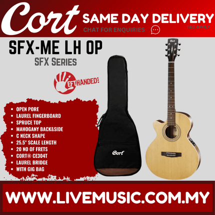 Cort SFX-ME LH Left-Handed Acoustic-Electric Guitar Laurel Fretboard with Gig Bag - Natural Satin (SFX-ME-LH/SFXMELH)