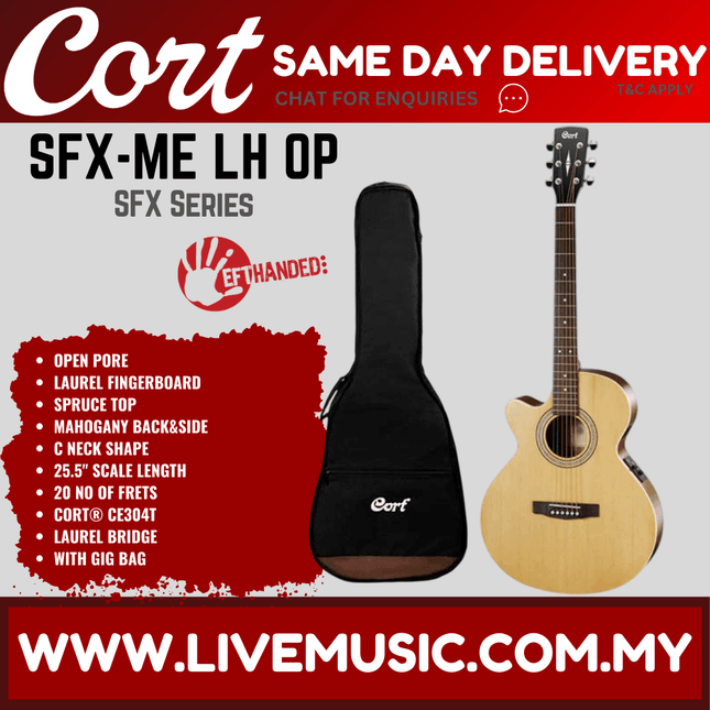 Cort SFX-ME LH Left-Handed Acoustic-Electric Guitar Laurel Fretboard with Gig Bag - Natural Satin (SFX-ME-LH/SFXMELH)