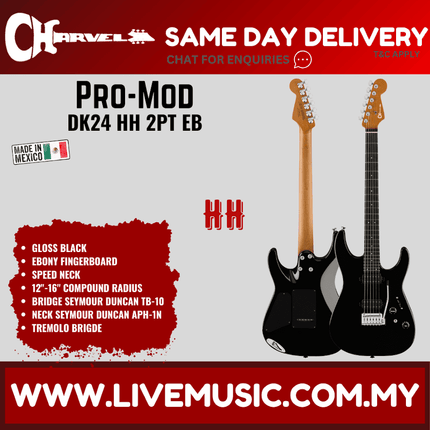 Charvel Pro-Mod DK24 HH 2PT EB Electric Guitar, Ebony FB, Gloss Black