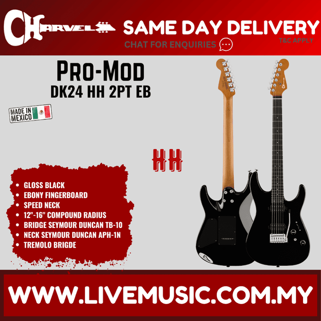 Charvel Pro-Mod DK24 HH 2PT EB Electric Guitar, Ebony FB, Gloss Black