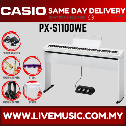 Casio PX-S1100 88 Keys Digital Piano Full Package With Headphone - White ( PXS1100 / PX S1100 )