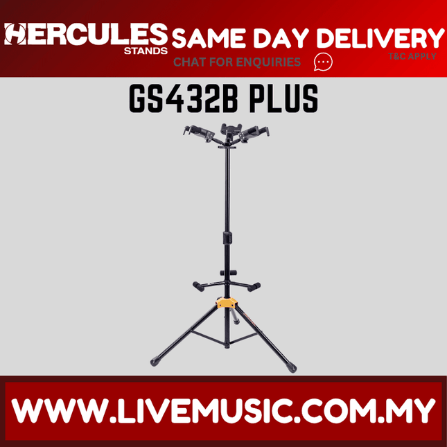 Hercules GS432B Plus Universal AutoGrip Triple Guitar Stand with Foldable Backrest (GS432B)