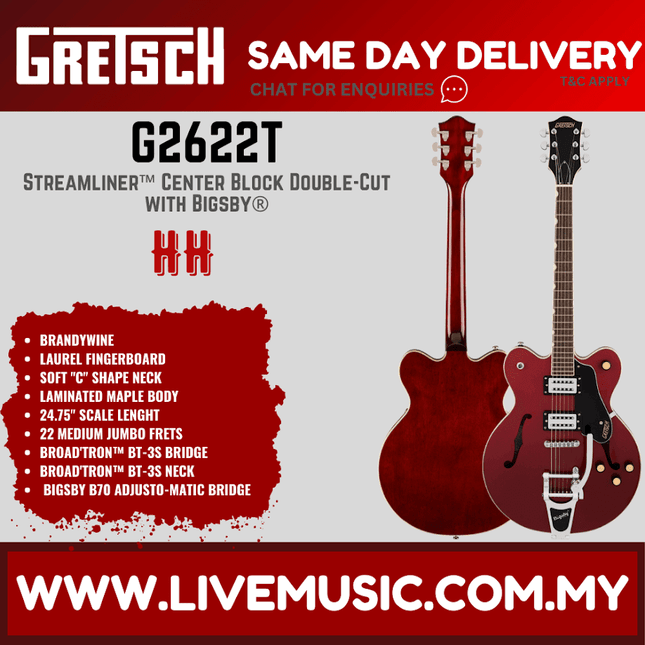 Gretsch G2622T Streamliner Center Block Double-Cut Electric Guitar, Brandywine