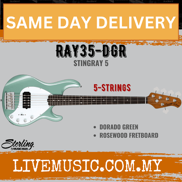 Sterling Ray35 Stingray 5-string Electric Bass Guitar Rosewood Fretboard - Dorado Green (Ray-35)