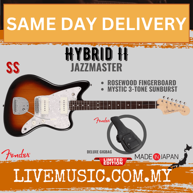 Fender Japan Hybrid II Jazzmaster Electric Guitar, RW Fretboard, Mystic 3-Tone Sunburst