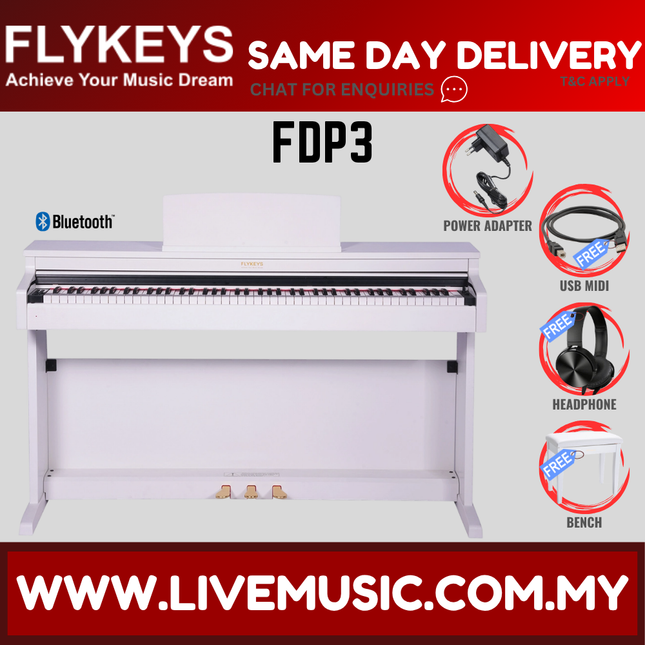 Flykeys FDP3 88-Key Digital Electric Piano Keyboard - White ( FDP-3 FDP 3 LK-03S ) Replace LK03S
