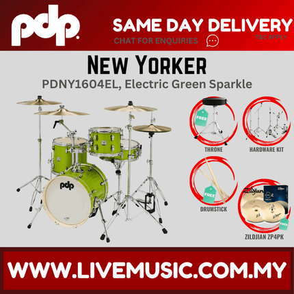 PDP New Yorker PDNY1604EL  4-piece Shell Pack With Cymbals - Electric Green Sparkle ( PDNY1604EL / PDNY1604 )