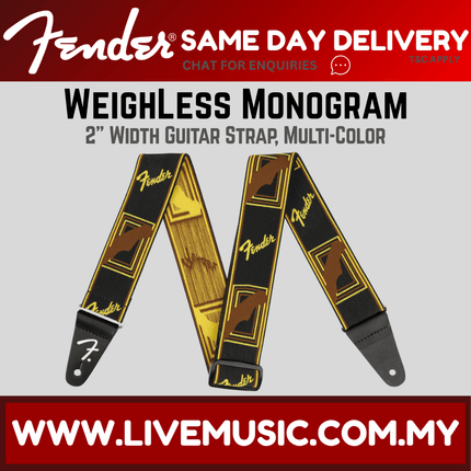 Fender WeighLess Monogram Guitar Strap, Multi-Colour - Black/Yellow/Brown