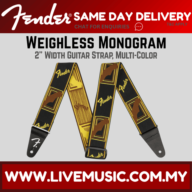 Fender WeighLess Monogram Guitar Strap, Multi-Colour - Black/Yellow/Brown