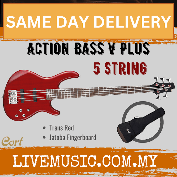Cort Action Bass V Plus 5-Strings Bass Guitar Jatoba Fretboard with Bag - Trans Red (Action/V Plus)