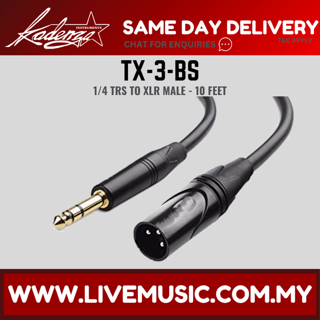Kadenza TX3BS Studio Monitor Cables TRS to XLR Male Balanced Stereo Cable - 3 Meter (TX3BS/LMC)