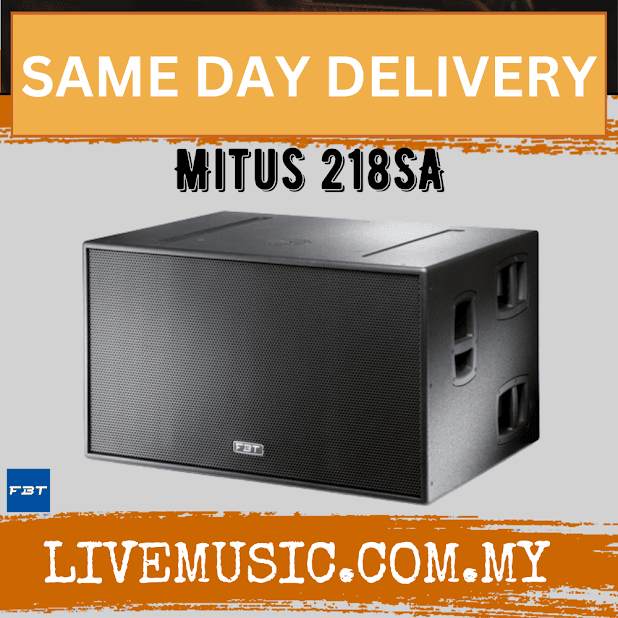 Processed active subwoofer speaker cabinet, black, front grille and side ports