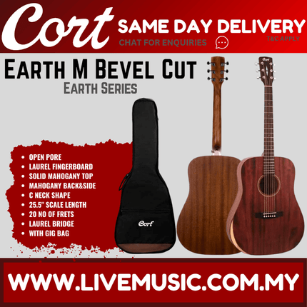Cort Earth M Bevel Cut - Acoustic Guitar with Gig Bag - Mahogany