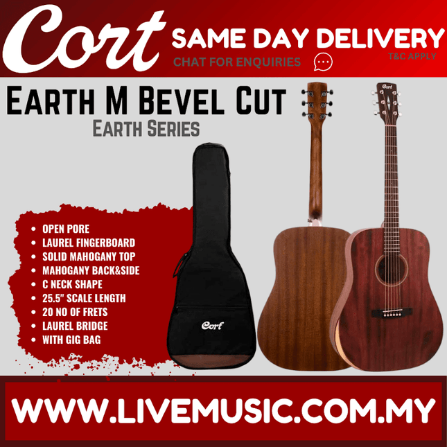 Cort Earth M Bevel Cut - Acoustic Guitar with Gig Bag - Mahogany
