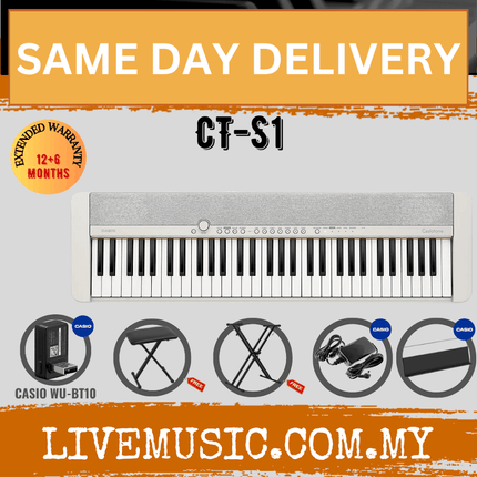 Casio CT-S1 61-key Portable Keyboard w/Keyboard Stand And WU-BT10 Wireless Bluetooth - White ( CTS1 / CT S1 )