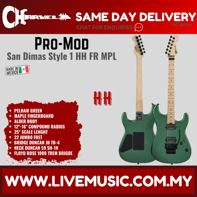 Charvel Pro Mod Plus San Dimas SD1 SRS HH FR Electric Guitar, Maple FB, Pelham Green