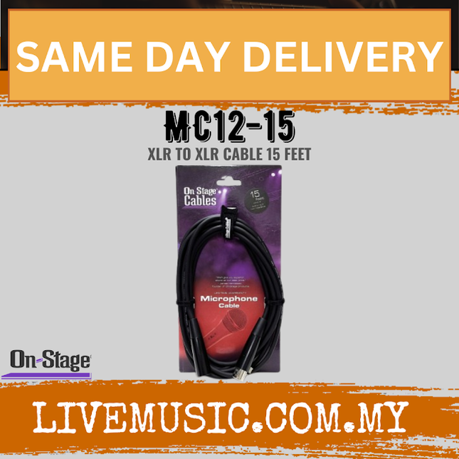 On Stage Mc12-15 15ft Microphone Cable ( Xlr to Xlr / Mc1215 / Mc12 15 )