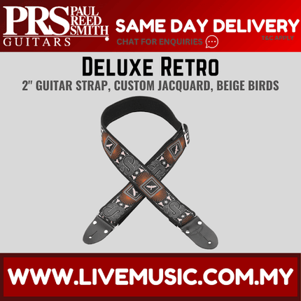 PRS 2 Inch Deluxe Retro Guitar Strap w/Custom Jacquard, Beige Birds