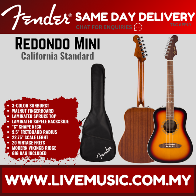 Mini acoustic guitar with gig bag, 3-color sunburst body and black padded bag