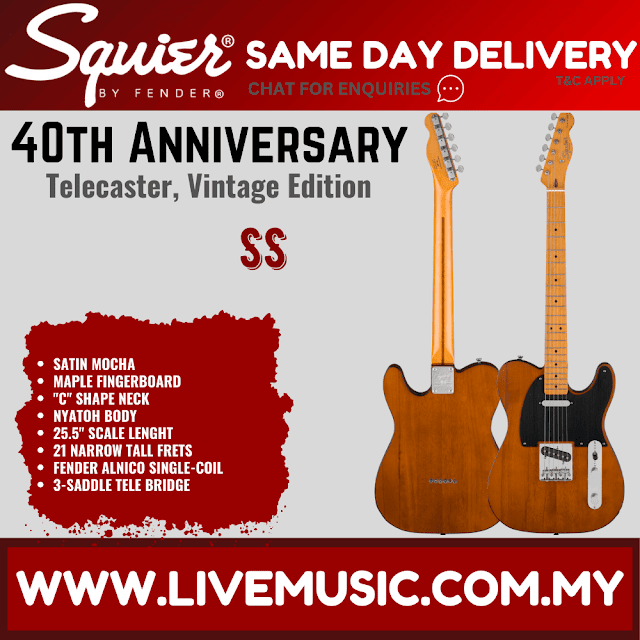 Squier 40th Anniversary Telecaster Vintage Edition Electric Guitar, Maple FB, Satin Mocha