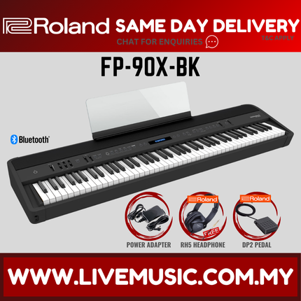 Black 88-key digital piano keyboard with control panel and keys